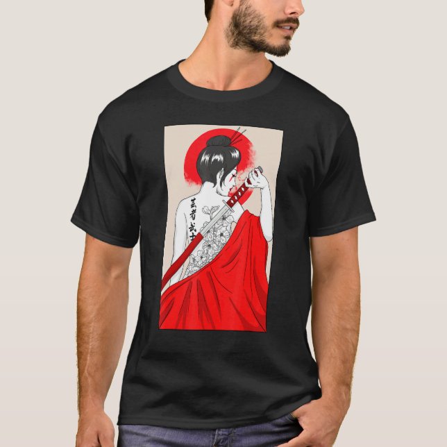 Camiseta Geisha Chica Katana Espada Y Tatuaje De La Fl Japo (Anverso)