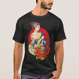 Camiseta Geisha Chica Katana Espada y tatuaje del Dragón Ja