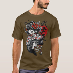 Camiseta Geisha Chica Katana Espada y tatuaje del Dragón Ja