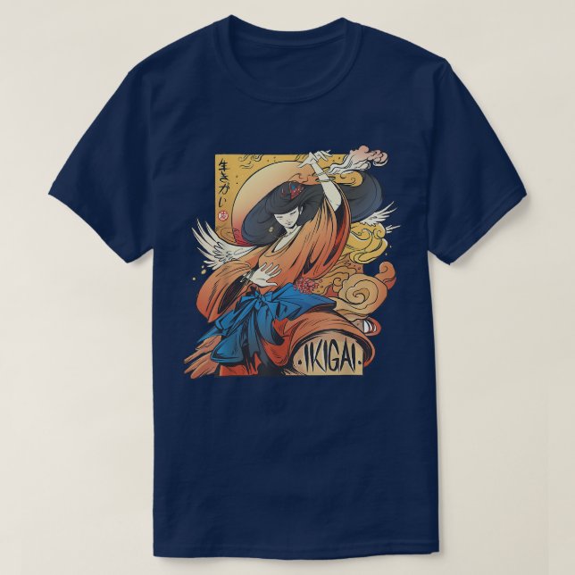 Camiseta Geisha Chica Katana Espada y tatuaje del Dragón Ja (Diseño del anverso)