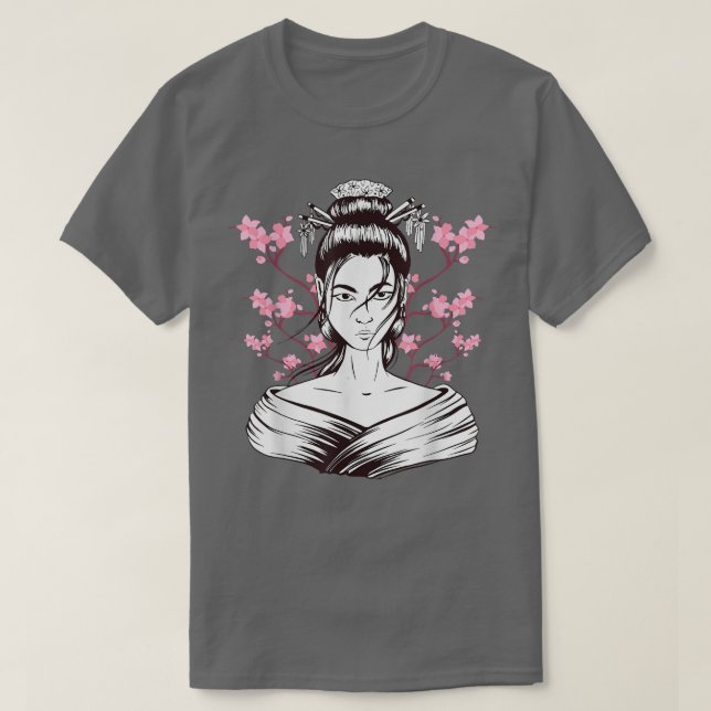 Camiseta Geisha Chica Sakura Cherry Blossom Japón Arte Japo (Diseño del anverso)