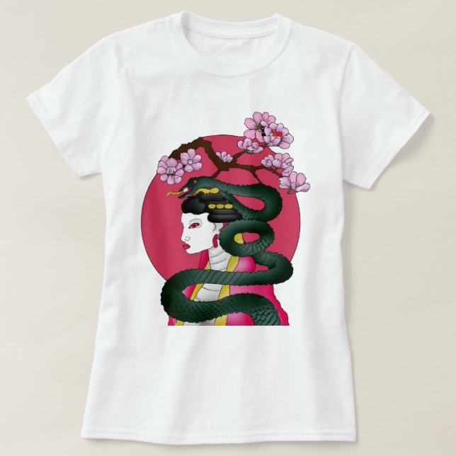 Camiseta Geisha chica y serpiente (Diseño del anverso)