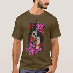 Camiseta Geisha con katana y sakura flerry samur