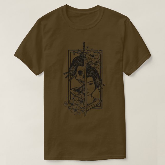 Camiseta Geisha con katana y sakura flerry samur (Diseño del anverso)