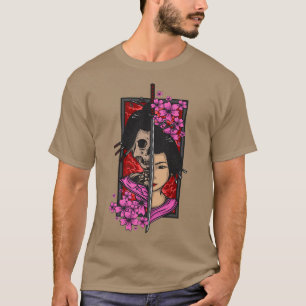 Camiseta Geisha con katana y sakura flerry samur