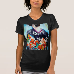 Camiseta Geisha con kimono azul oscuro arte original