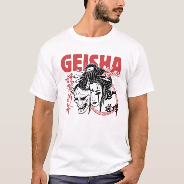Camiseta Geisha de Kioto x Máscara de Oni - Calle de Fusión (Anverso)