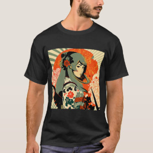 Camiseta Geisha Femenina Retro Kimono Japonés Samurái Vinta