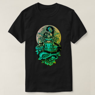 Camiseta Geisha floral verde azulada y negra