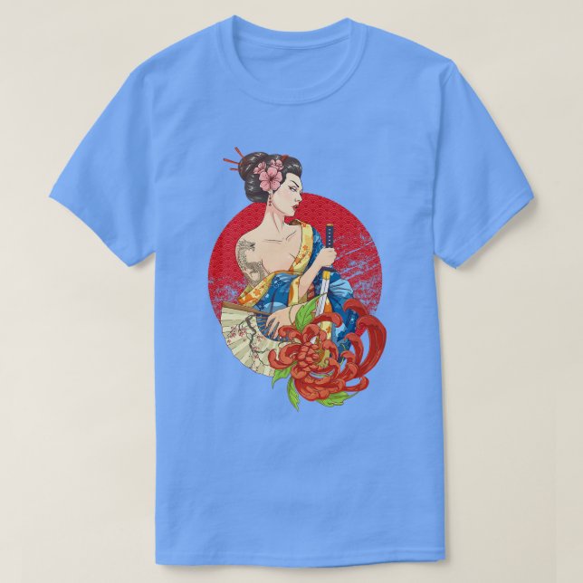 Camiseta Geisha Girl Katana Sword and Tattoo of Dragon Japa (Diseño del anverso)