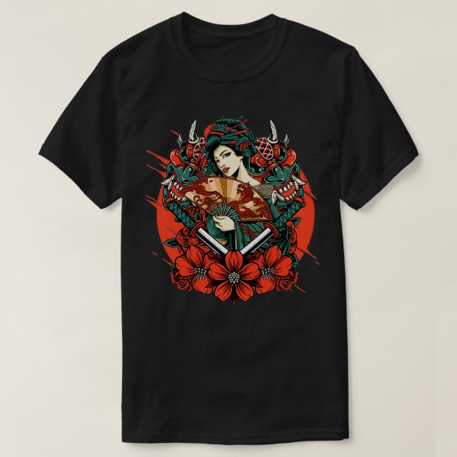 Camiseta Geisha Japanese Oni Mask Yokai Samurai Katana Swor (Diseño del anverso)