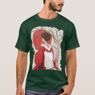 Camiseta Geisha Japón Flor de arbol de cerezo rojo lunar 