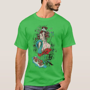 Camiseta Geisha Japón Tokio Warrian japonés Kanji Art Retr