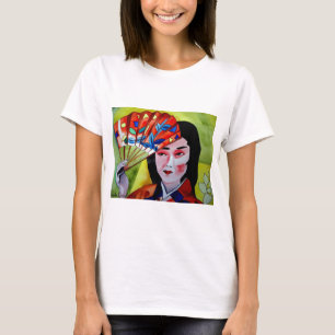 Camiseta Geisha japonesa con arte acuático original