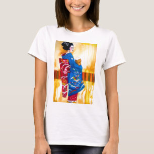 Camiseta Geisha japonesa con kimono azul