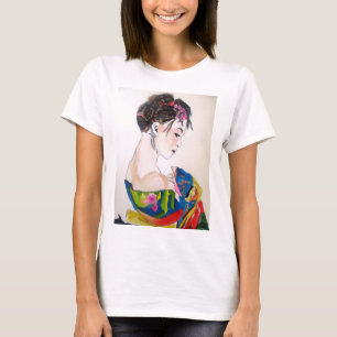 Camiseta Geisha japonesa con kimono azul