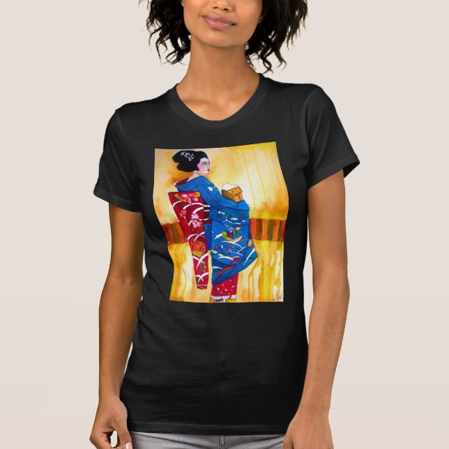 Camiseta Geisha japonesa con kimono azul (Anverso)