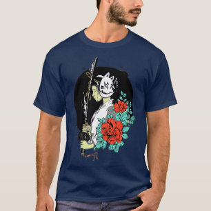 Camiseta Geisha japonesa con máscara Oni Yokai Samurai (2)