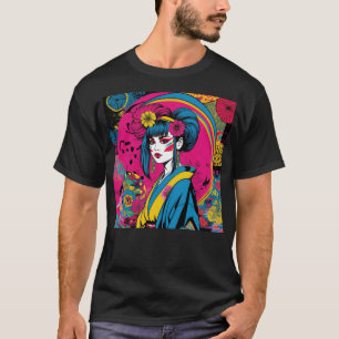 Camiseta Geisha Japonesa Moderna Arte Pop Vibrante