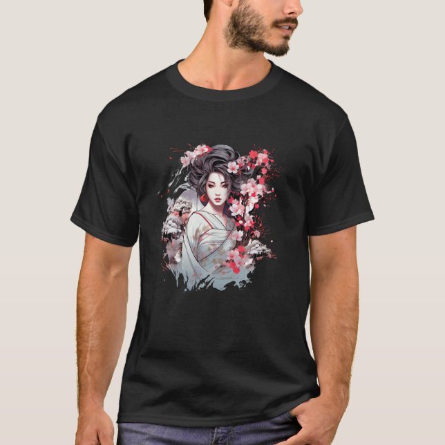 Camiseta Geisha japonesa Sakura Florece cerezo Japón Art Gr (Anverso)