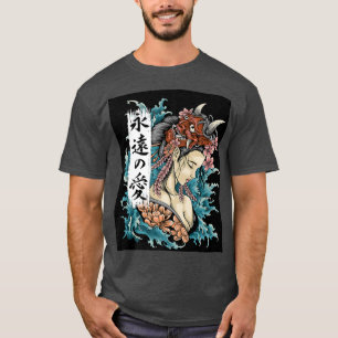 Camiseta Geisha Kawaii Chica japonesa con máscara Oni (2)