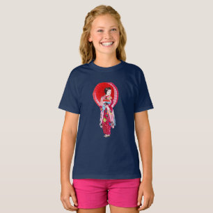 Camiseta Geisha kimono rojo japonés arte lindo
