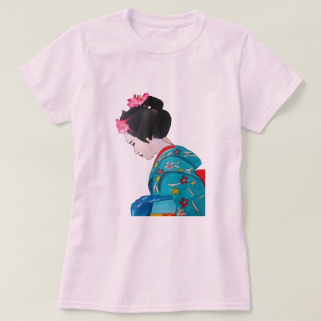 Camiseta Geisha linda japonesa con flores de cerezo (Diseño del anverso)