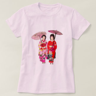 Camiseta Geisha linda japonesa con kimono rosa