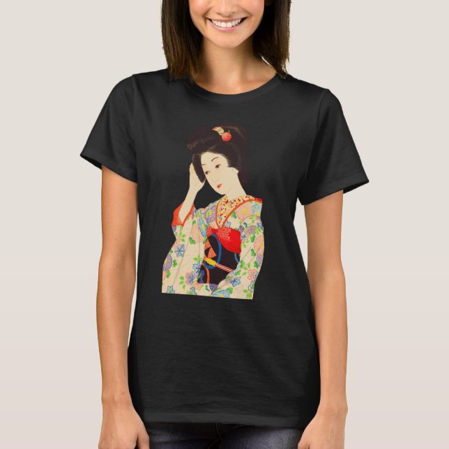 Camiseta Geisha Maiko Kimono Japón pintando Kawase (Anverso)