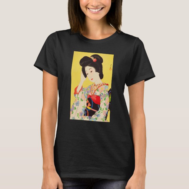 Camiseta Geisha Maiko Kimono Japón pintando Kawase (Anverso)