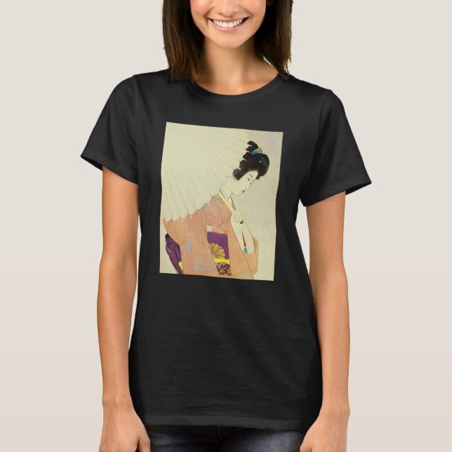 Camiseta Geisha Mujer japonesa Paraguas Kimono Shin hanga U (Anverso)