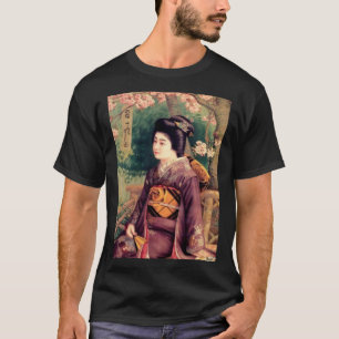 Camiseta Geisha Mujeres Vintan Bloqueo de madera Japonés