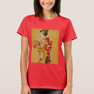 Camiseta Geisha oro kimono arte acuático original