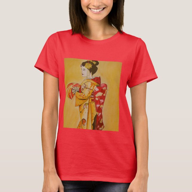 Camiseta Geisha oro kimono arte acuático original (Anverso)