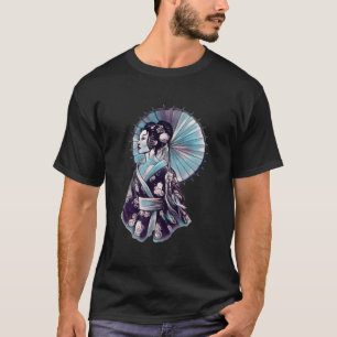 Camiseta Geisha Paraguas Hermoso Tatuaje Samurái Dibujado a