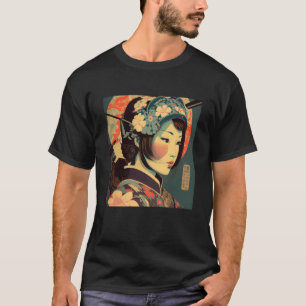 Camiseta Geisha Retro Femenino Kimono Samurái Japonés Antig