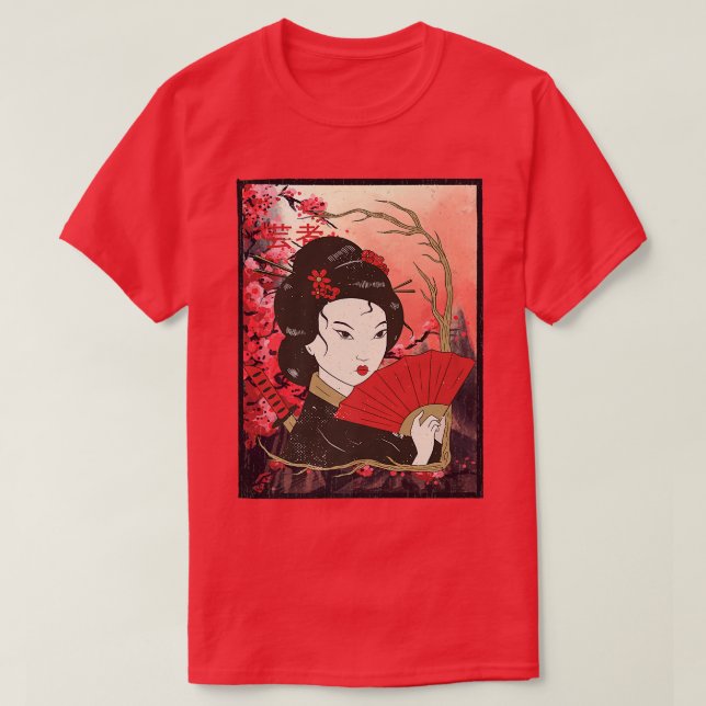 Camiseta Geisha Sakura Cerezo en flor Geisha Chica Japón Cu (Diseño del anverso)
