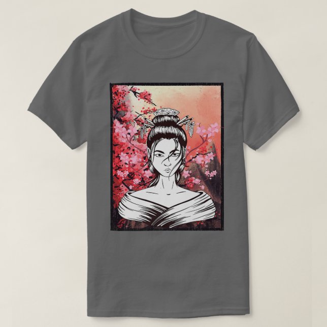 Camiseta Geisha Sakura Cherry Blossom Japonés Kawaii Geish (Diseño del anverso)