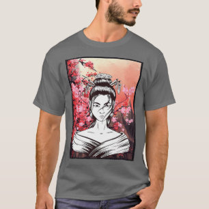Camiseta Geisha Sakura Cherry Blossom Japonés Kawaii Geish