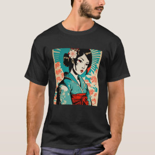 Camiseta Geisha Samurái Femenina Japonesa Kimon Retro Vinta