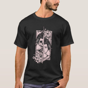 Camiseta Geisha Skeleton con la espada Katana al estilo jap