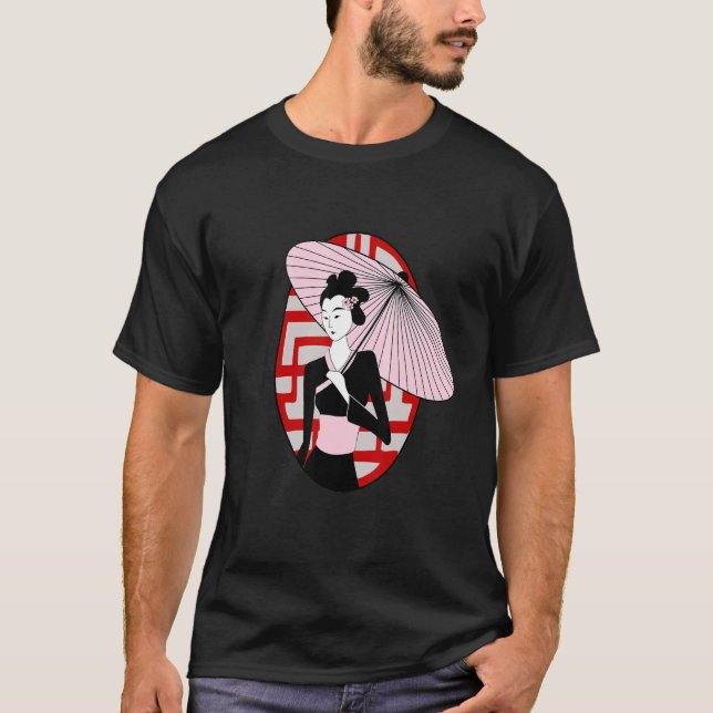 Camiseta Geisha sosteniendo el programa de mujeres japonesa (Anverso)