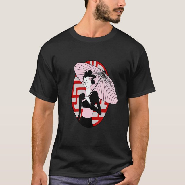 Camiseta Geisha sosteniendo el programa de mujeres japonesa (Anverso)