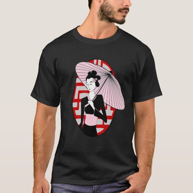Camiseta Geisha sosteniendo el programa de mujeres japonesa (Anverso)