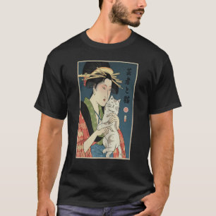 Camiseta Geisha Y Gato 1 Ukiyo E Guerrero Japonés  Samurái