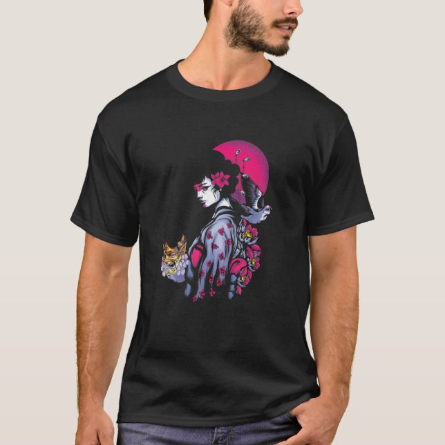 Camiseta Geisha Yandere Harajuku Chicas Oni estéticos (Anverso)