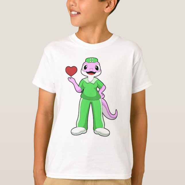 Camiseta Geko como enfermera con corazón (Anverso)