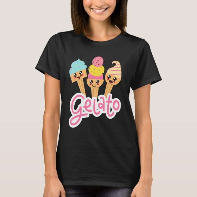 Camiseta Gelato Y Postre Italiano Gelato Cones Felices Face (Anverso)
