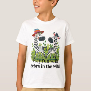 Camiseta Gemelos de cebra con nombre salvaje y personalizad