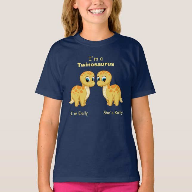 Camiseta Gemelos de dinosaurios pequeños personalizados (Anverso)